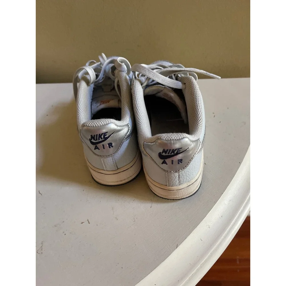 Nike Air Force 1 Low Kids Gray Metallic Silver Pebbled Leather Sneakers Shoes
